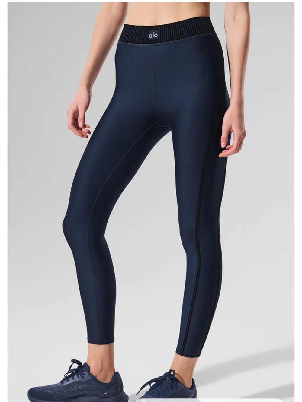 ALO Yoga Navy High-Rise Ribbed-Waist Leggings